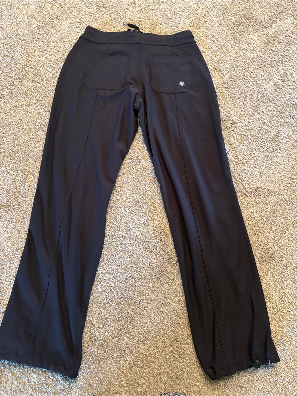 Black Wide-Leg Drawstring Track Pants with Zip Pockets - Picture 2 of 3